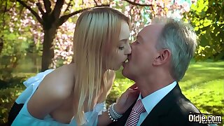 Young blonde moaning fucking an old alms-man she swallows his cumshot